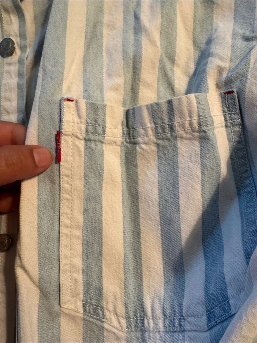 Vintage 90s Levi's Vertical Striped Button-Down in Light Blue & Cream